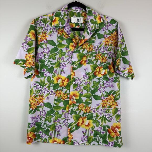 Vtg 70s Hilo Hattie Hawaiian Camp Shirt M Polyester Multi Floral Tropical Beach - Picture 1 of 8